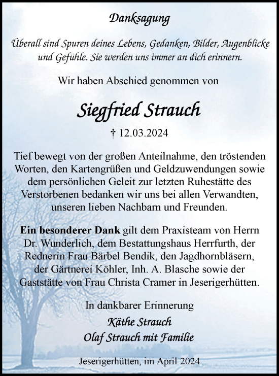 Traueranzeige von Siegfried Strauch von Märkische Oderzeitung