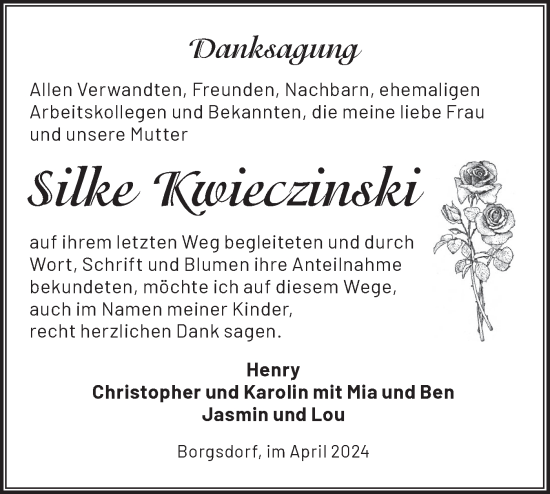 Traueranzeige von Silke Kwieczinski von Märkische Oderzeitung