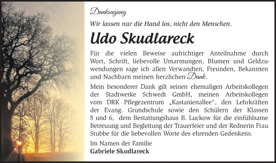 Traueranzeige von Udo Skudlareck von Märkische Oderzeitung