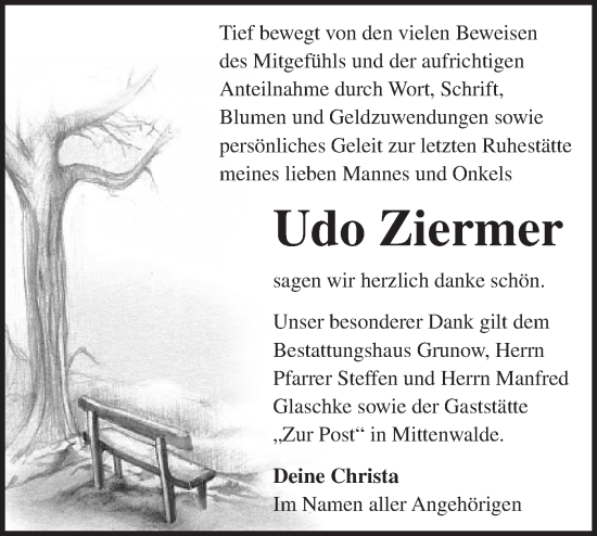 Traueranzeige von Udo Ziermer von Märkische Oderzeitung