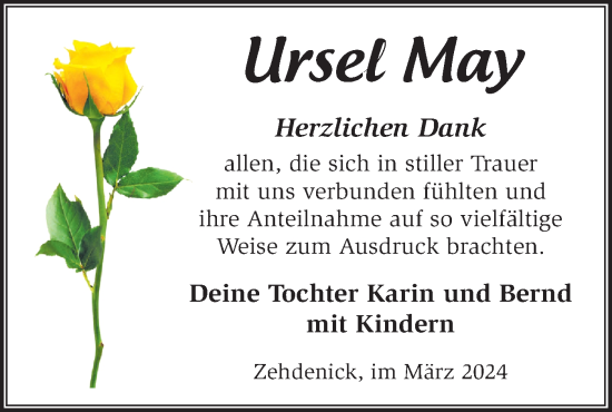 Traueranzeige von Ursel May von Märkische Oderzeitung