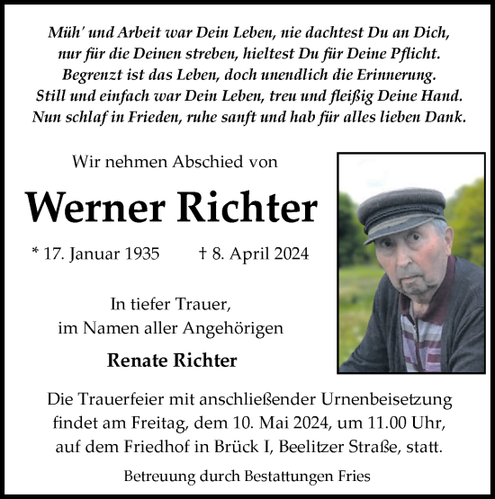 Anzeige Werner Richter