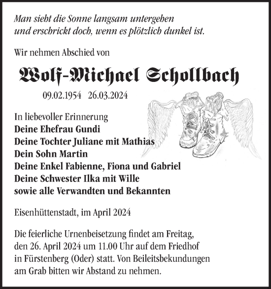 Traueranzeige von Wolf-Michael Schollbach von Märkische Oderzeitung