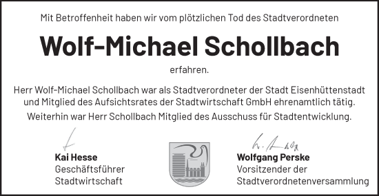 Traueranzeige von Wolf-Michael Schollbach von Märkische Oderzeitung