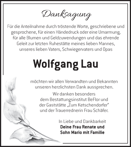 Traueranzeige von Wolfgang Lau von Märkische Oderzeitung