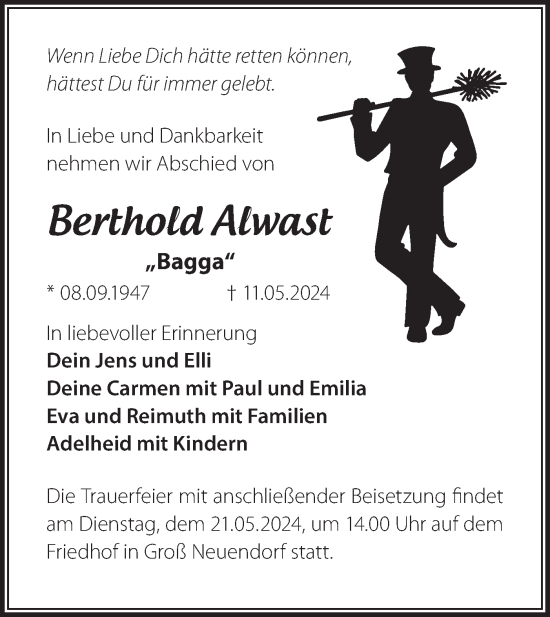 Traueranzeige von Berthold Alwast von Märkische Oderzeitung