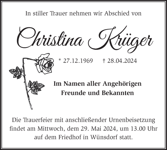 Traueranzeige von Christina Krüger von Märkische Oderzeitung