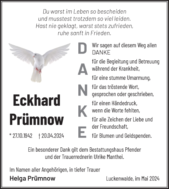 Traueranzeige von Eckhard Prümnow von Märkische Oderzeitung