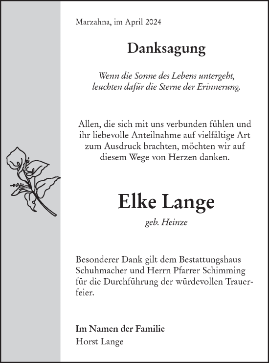 Traueranzeige von Elke Lange von Märkische Oderzeitung