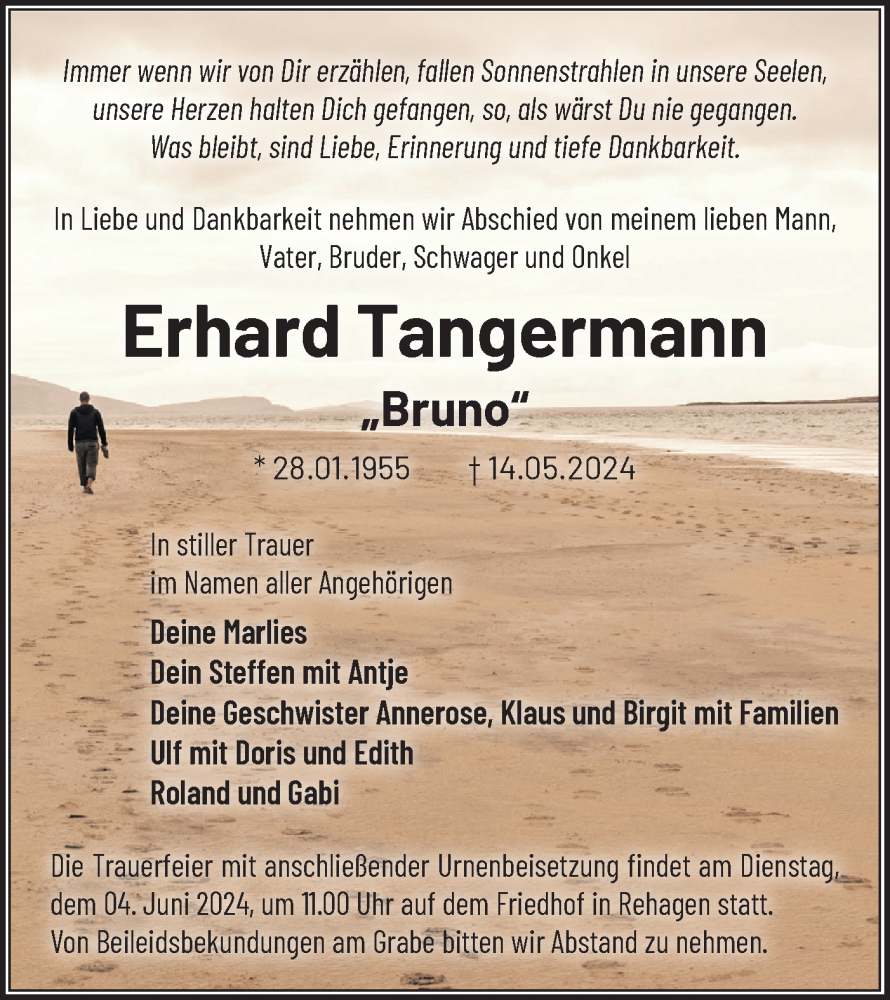  Traueranzeige für Erhard Tangermann vom 25.05.2024 aus Märkische Oderzeitung