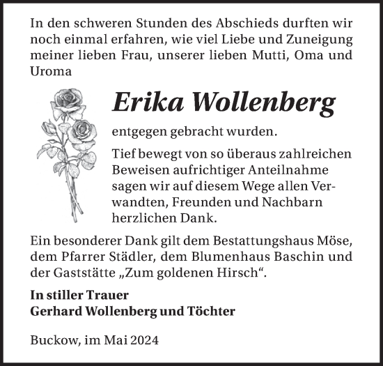Traueranzeige von Erika Wollenberg von Märkische Oderzeitung