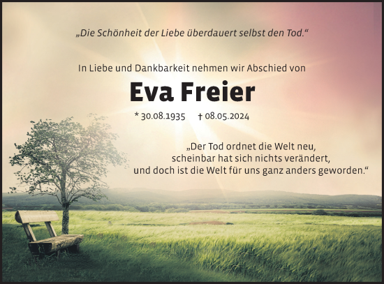 Traueranzeige von Eva Freier von Märkische Oderzeitung