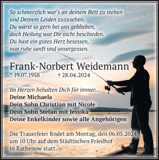 Traueranzeige von Frank-Norbert Weidemann von Märkische Oderzeitung