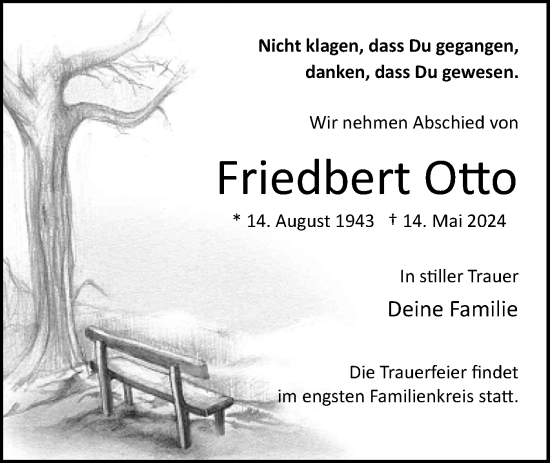 Traueranzeige von Friedbert Otto von Märkische Oderzeitung