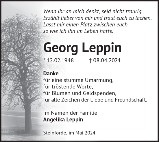 Traueranzeige von Georg Leppin von Märkische Oderzeitung