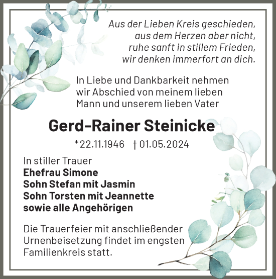 Traueranzeige von Gerd-Rainer Steinicke von Märkische Oderzeitung