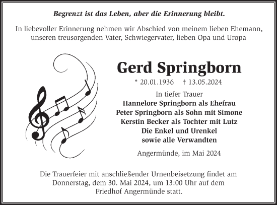 Anzeige Gerd Springborn