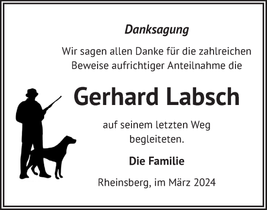 Traueranzeige von Gerhard Labsch von Märkische Oderzeitung