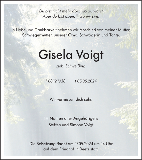 Anzeige Gisela Voigt