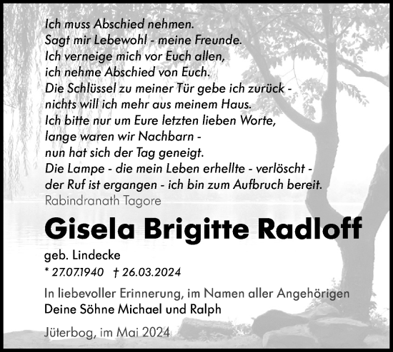 Traueranzeige von Gisela Brigitte Radloff von Märkische Oderzeitung