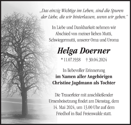 Anzeige Helga Doerner