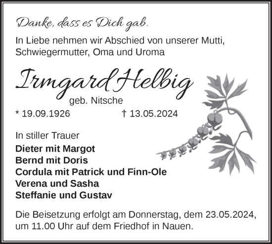 Anzeige Irmgard Helbig