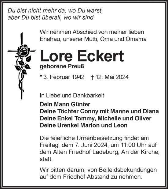 Anzeige Lore Eckert