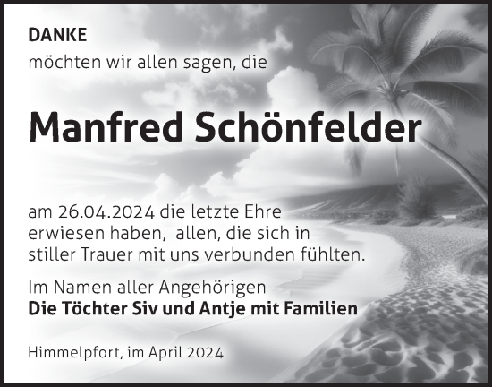 Anzeige Manfred Schönfelder