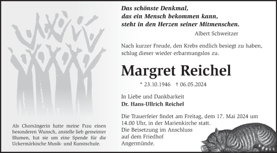 Traueranzeige von Margret Reichel von Märkische Oderzeitung