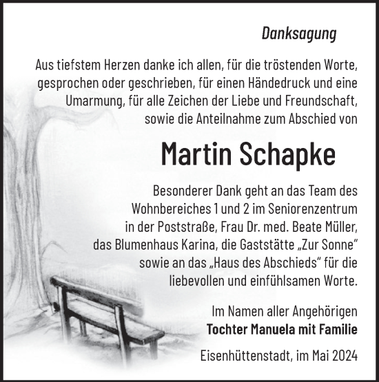 Traueranzeige von Martin Schapke von Märkische Oderzeitung