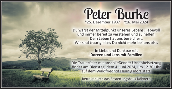 Traueranzeige von Peter Burke von Märkische Oderzeitung