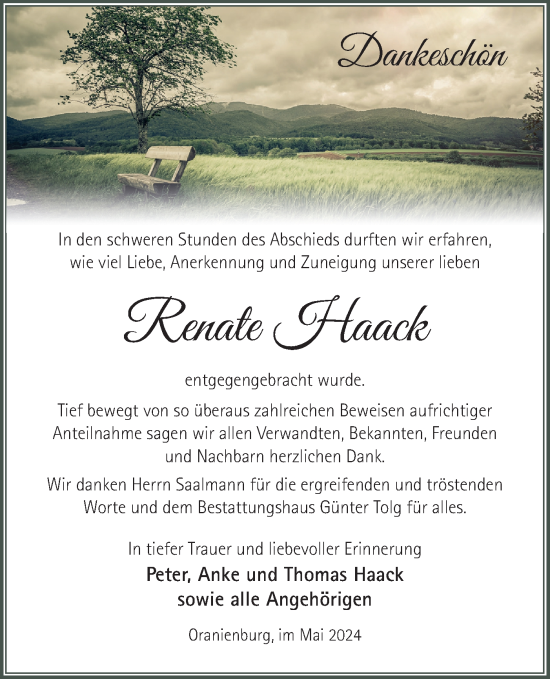 Traueranzeige von Renate Haack von Märkische Oderzeitung