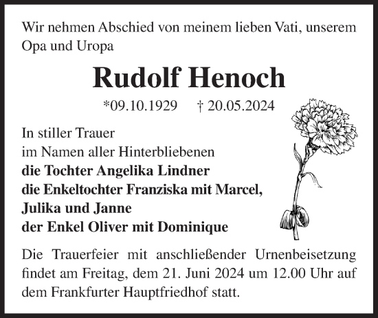 Traueranzeige von Rudolf Henoch von Märkische Oderzeitung