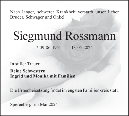 Anzeige Siegmund Rossmann