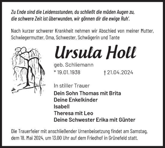 Traueranzeige von Ursula Holl von Märkische Oderzeitung