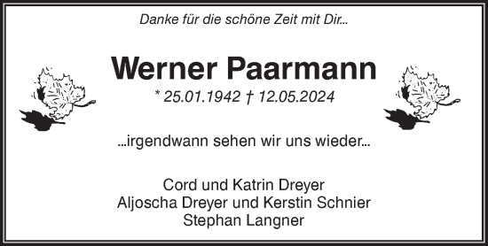 Anzeige Werner Paarmann