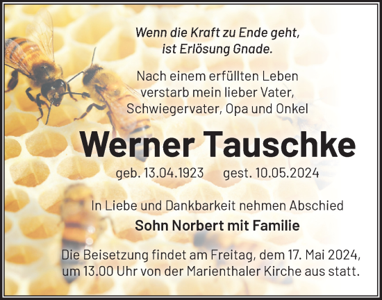 Anzeige Werner Tauschke