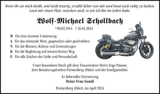 Traueranzeige von Wolf-Michael Schollbach von Märkische Oderzeitung