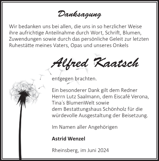 Traueranzeige von Alfred Kaatsch von Märkische Oderzeitung