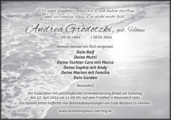 Traueranzeige von Andrea Grodotzki von Märkische Oderzeitung