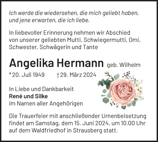 Traueranzeige von Angelika Hermann von Märkische Oderzeitung