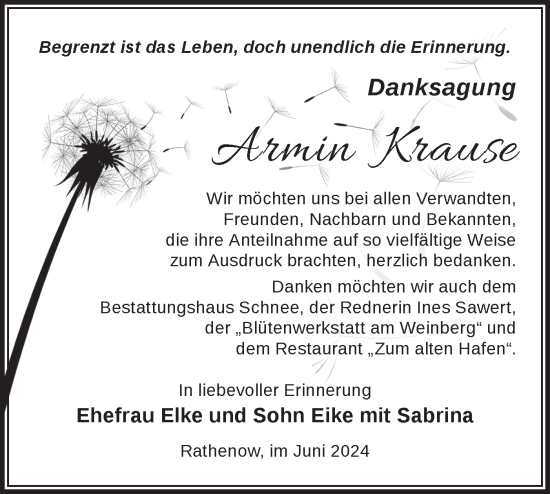 Traueranzeige von Armin Krause von Märkische Oderzeitung