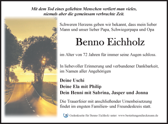 Traueranzeige von Benno Eichholz von Märkische Oderzeitung