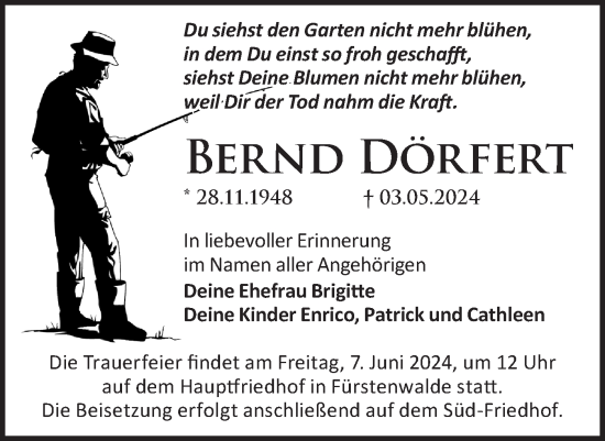 Traueranzeige von Bernd Dörfert von Märkische Oderzeitung