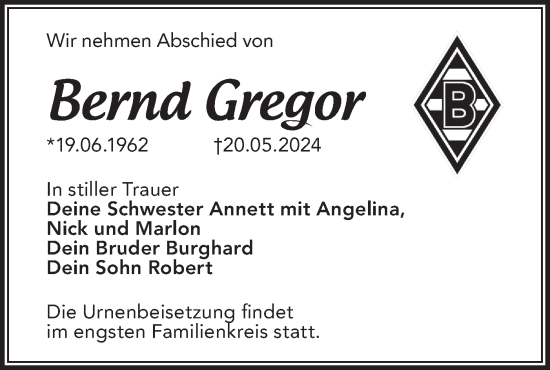 Traueranzeige von Bernd Gregor von Märkische Oderzeitung