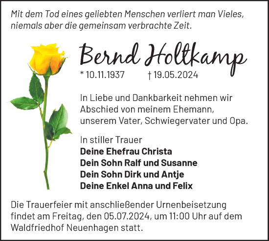 Traueranzeige von Bernd Holtkamp von Märkische Oderzeitung