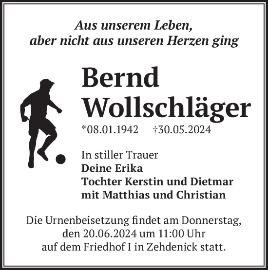 Traueranzeige von Bernd Wollschläger von Märkische Oderzeitung