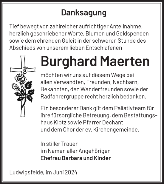 Traueranzeige von Burghard Maerten von Märkische Oderzeitung