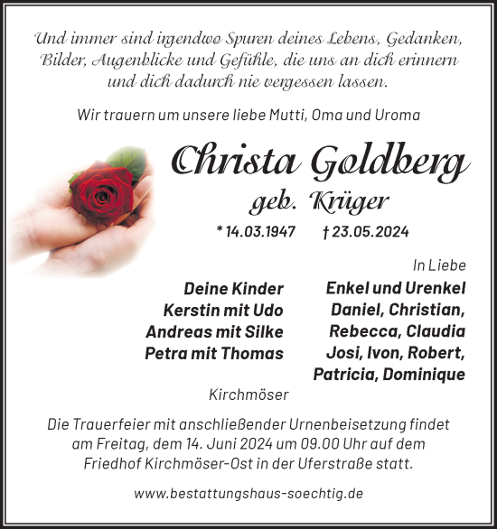 Traueranzeige von Christa Goldberg von Märkische Oderzeitung