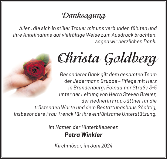 Traueranzeige von Christa Goldberg von Märkische Oderzeitung